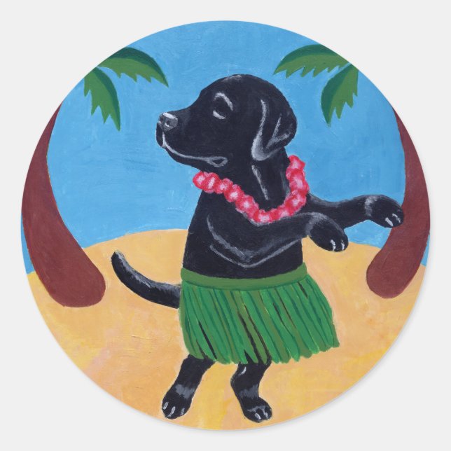 Aloha Black Labrador Runder Aufkleber (Vorderseite)