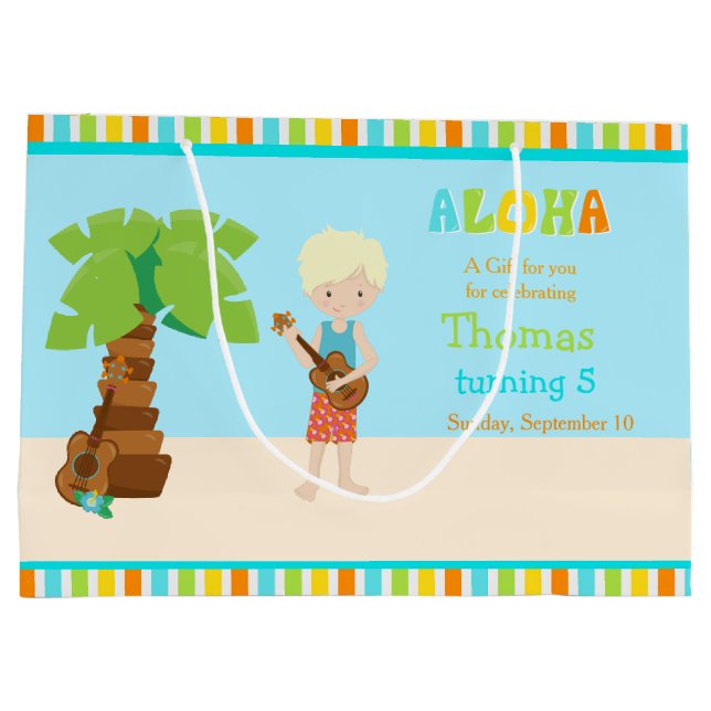 Aloha Blonde Boy Danke Große Geschenktüte (Rückseite)