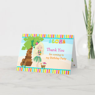 Aloha Blonde Hair Girl Carte de remerciements