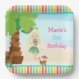 Aloha Blonde Hair Girl Party Pappteller