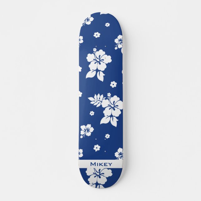 Aloha Blue Classic Hawaiian Seamless Pattern Skateboard (Vorne)