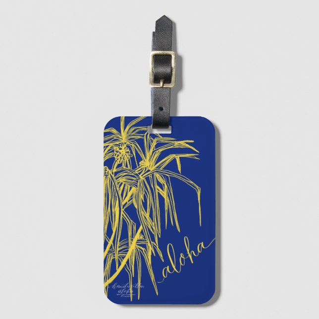 Aloha Blue Yellow Hala Tree Tag Gepäckanhänger (Vorderseite Vertikal)