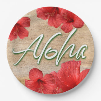 Aloha - Blume für tropischen Hibiskus Hawaii Luau Pappteller