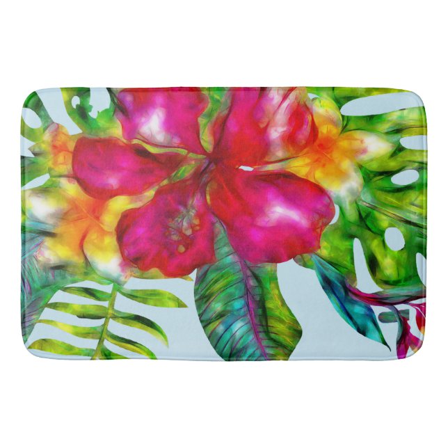 Aloha Bright Electric Pop Tropical Floral Badematte (Vorderseite)