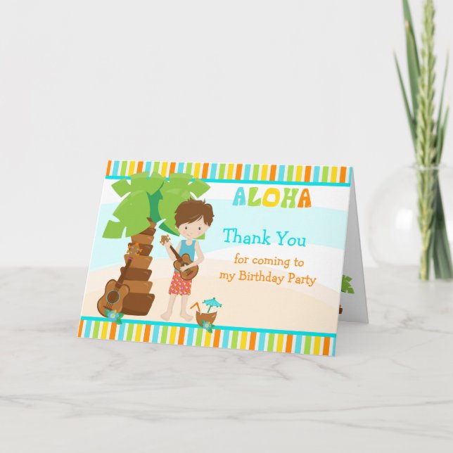 Aloha Brown Hair Boy Danke-Card Dankeskarte (Vorderseite)
