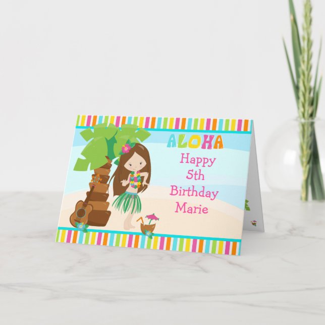 Aloha Brown Hair Girl Karte (Vorderseite)