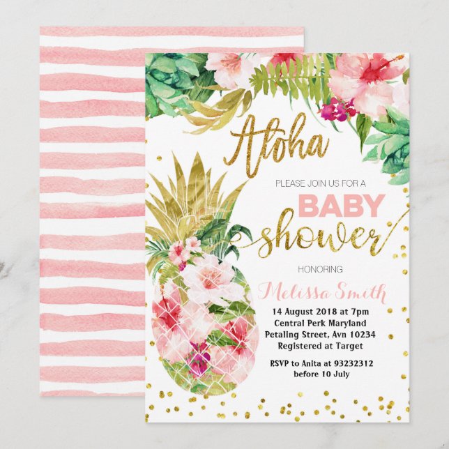 Aloha CACTUS Ananas Baby Dusche Einladungskarte (Vorne/Hinten)