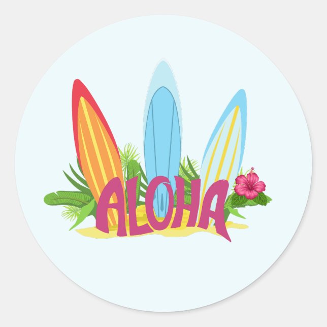 Aloha Cool Surfboars am Strand Runder Aufkleber (Vorderseite)