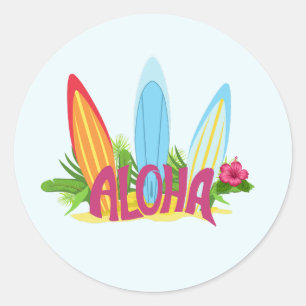 Aloha Coole Surfbretter am Strand  Runder Aufkleber