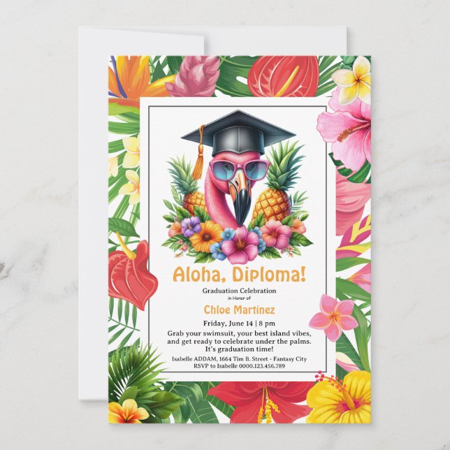 Aloha Diploma! Tropical Graduation Pool Party  Einladung (Vorderseite)