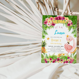 Aloha Flamingo Girl Birthday   Tropical Luau Party Einladung