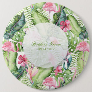 Aloha Flamingo Tropical Beach Wedding Button