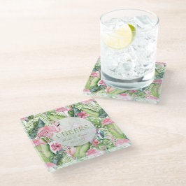 Aloha Flamingo Tropical Beach Wedding Glasuntersetzer