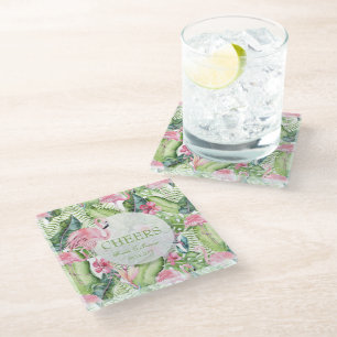 Aloha Flamingo Tropical Beach Wedding Glasuntersetzer