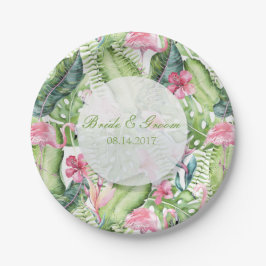 Aloha Flamingo Tropical Beach Wedding Pappteller