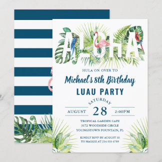 Aloha Flamingo Tropical Navy Blue Luau Birthday Einladung