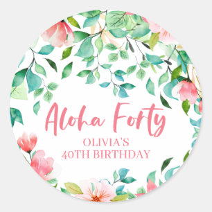 Aloha Forty Tropical Luau Birthday Runder Aufkleber