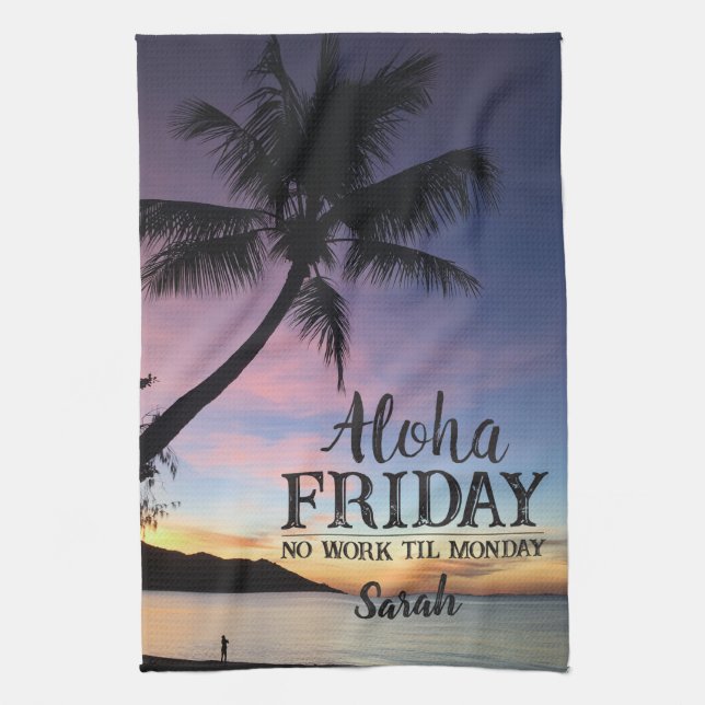 Aloha Freitag Hallo Weekend Hawaii Palm Sunset Küchentuch (Vertikal)
