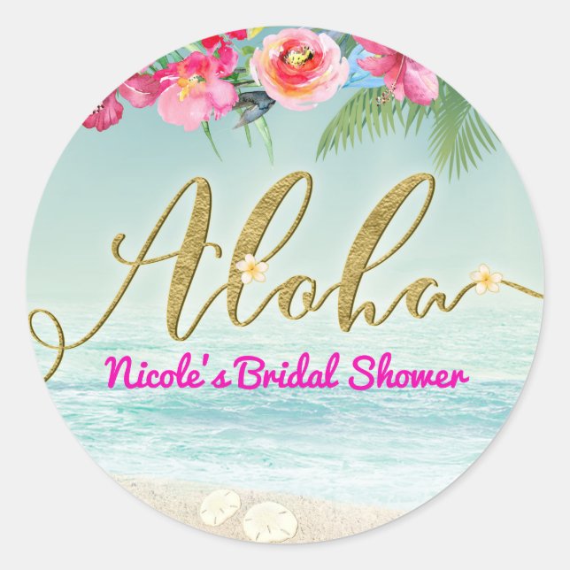 ALOHA Gold Tropical Beach Hibiskus Blume Runder Aufkleber (Vorderseite)