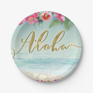 ALOHA Gold Tropische Strand Hibiskus Blumen Floral Pappteller
