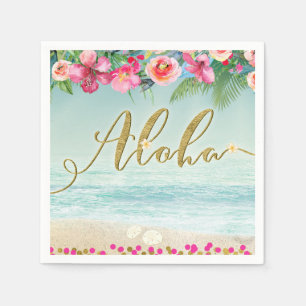ALOHA Gold Tropischer Strand Hibiskus Blumen Flora Serviette