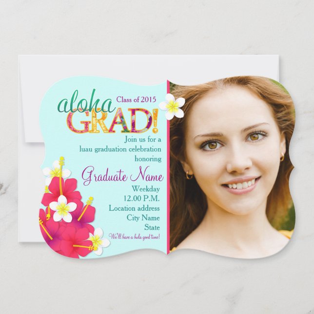 Aloha GRAD Abschluss Luau Floral Party Einladung (Vorderseite)