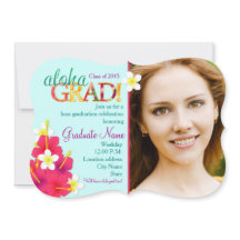 Aloha GRAD Graduation Luau Floral Party Invitation