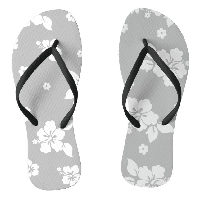 Aloha Gray Classic Hawaiian Seamless Pattern Flip Flops (Fußbett)