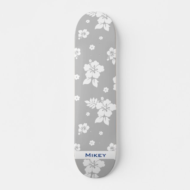 Aloha Gray Classic Hawaiian Seamless Pattern Skateboard (Vorne)