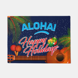 ALOHA Happy Holidays mit Ukulele und Palm Fußmatte