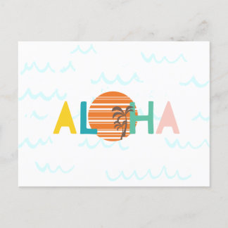 Aloha Hawaii Beach Waves, Sunset, Palm Tree Card Postkarte