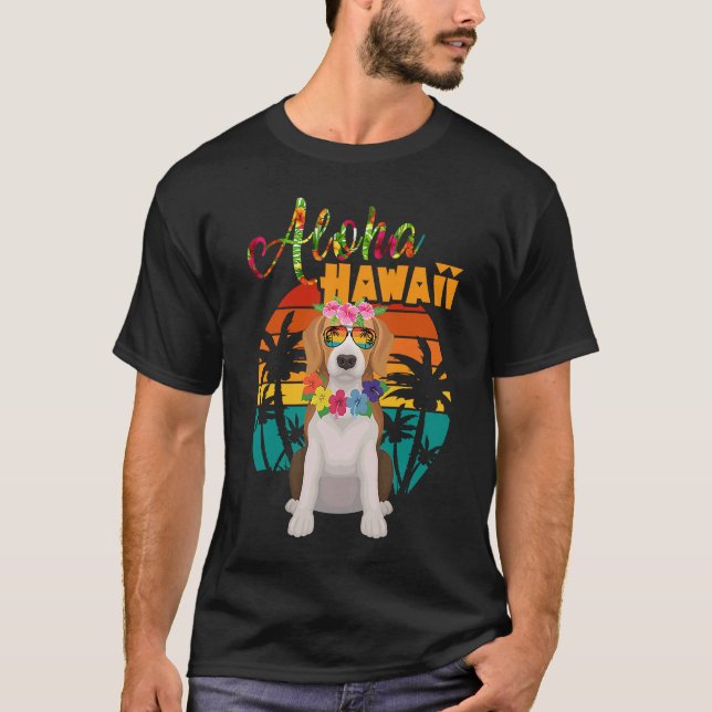Aloha Hawaii Beagles Dog  Wearing Sunglasses Summe T-Shirt (Vorderseite)