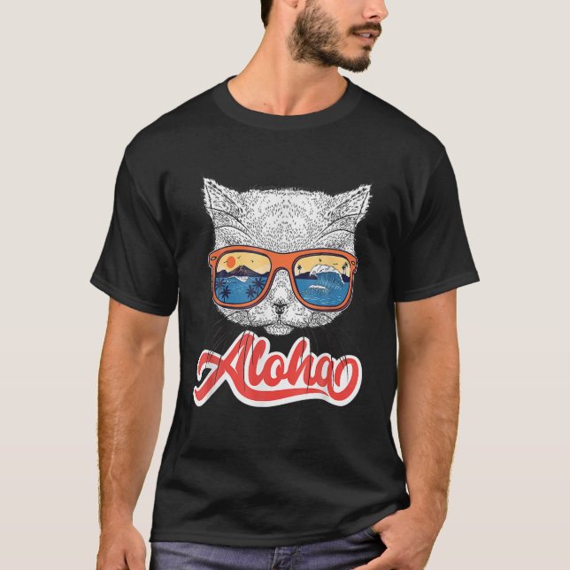 Aloha Hawaii Cat Hawaiian Beach Glass Geschenk T-Shirt (Vorderseite)