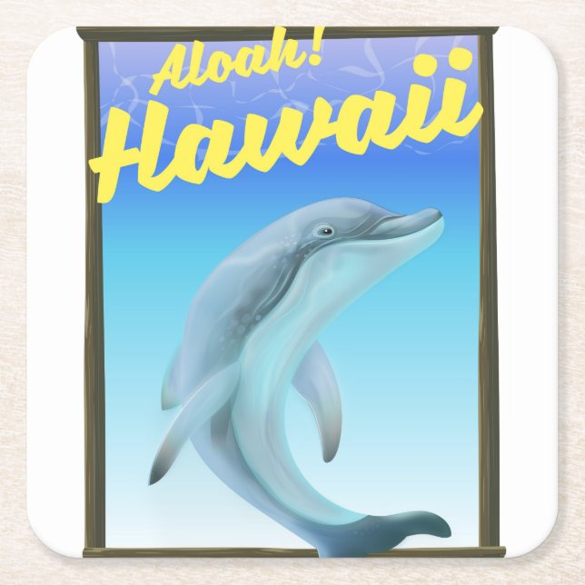Aloha! Hawaii! Dolphin-Reiseplakat Rechteckiger Pappuntersetzer (Vorderseite)