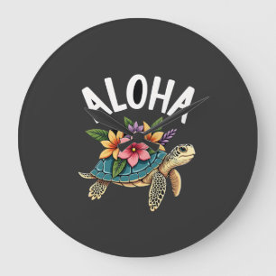 Aloha Hawaii Hawaii-Hemd Schildkröte Hibiskus Kind Große Wanduhr
