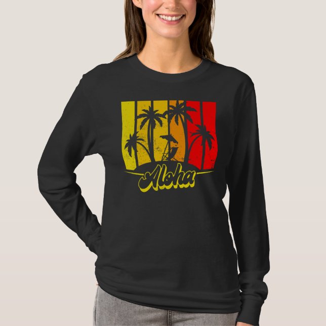 Aloha Hawaii Hawaiian Island Palm Trees Beach Va T-Shirt (Vorderseite)