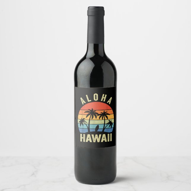 Aloha Hawaii Hawaiian Island Shirt Palm Beach Surf Weinetikett (Vorderseite)