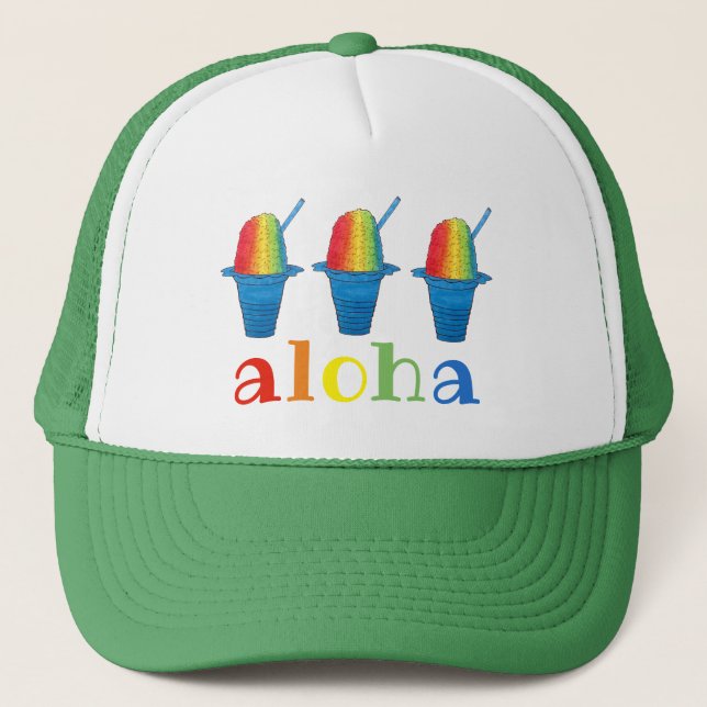 ALOHA Hawaii Hawaiian Rainbow Shave Shaved Ice Truckerkappe (Vorderseite)