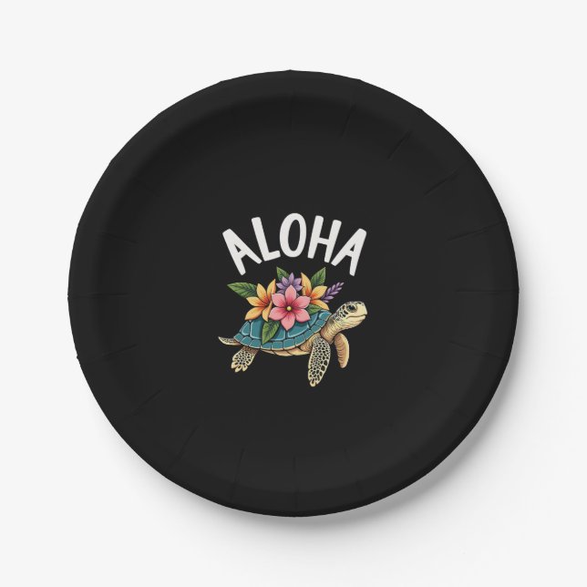 Aloha Hawaii Hawaiian-Shirt Turtle Hibiscus Kids G Pappteller (Vorderseite)