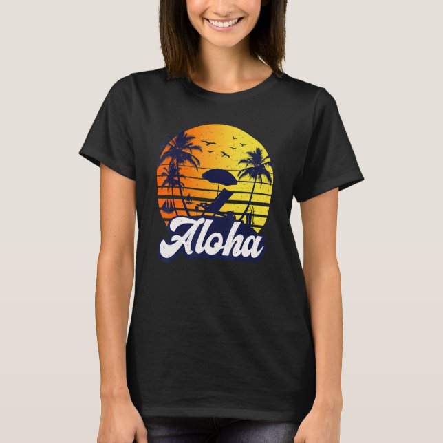 Aloha Hawaii Hawaiian Sunset Beach Retro T-Shirt (Vorderseite)