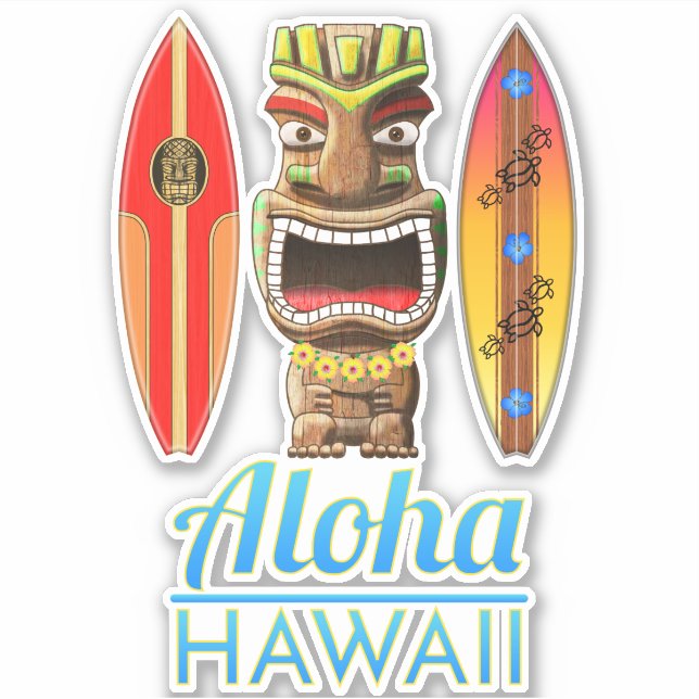 Aloha Hawaii Hawaiian Tiki Surfing Aufkleber (Vorderseite)