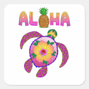 Aloha Hawaii-Honu-Schildkröte Quadratischer Aufkleber