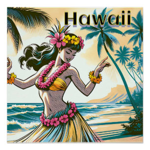 Aloha Hawaii Hula Dancer am Strand Poster