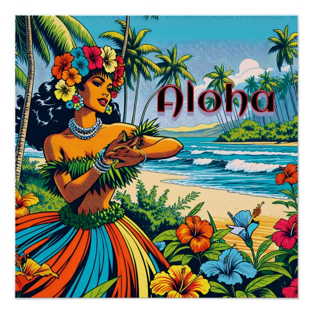 Aloha | Hawaii Hula Dancer am Strand Poster (Vorderseite)