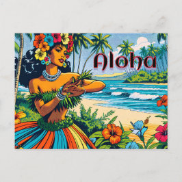 Aloha | Hawaii Hula Dancer am Strand Postkarte