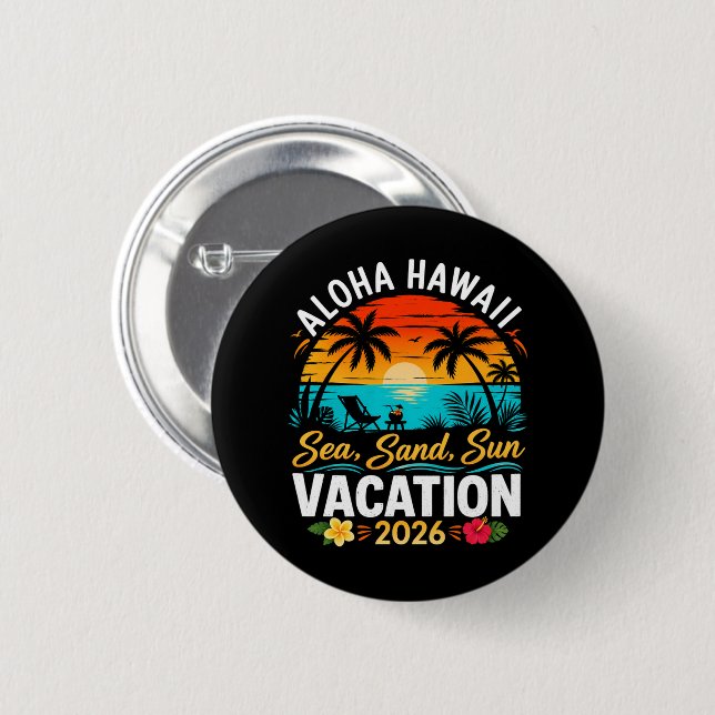Aloha Hawaii Meer Sand Sonne 2026 Button (Vorne & Hinten)