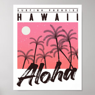 Aloha Hawaii Palme Baum Retro Sonnenuntergang Stra Poster