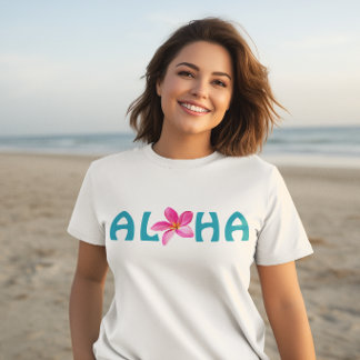 Aloha Hawaii Plumeria Blumen Pink Türkis T-Shirt