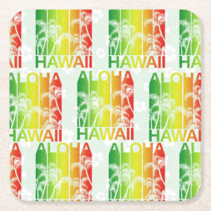 Aloha Hawaii Retro Summer Floral Rechteckiger Pappuntersetzer