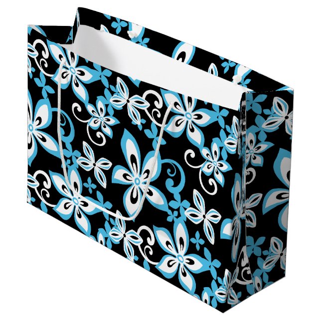 ALOHA HAWAII (SCHWARZ/BLAU) GROßE GESCHENKTÜTE (Vorderseite Schrägansicht)